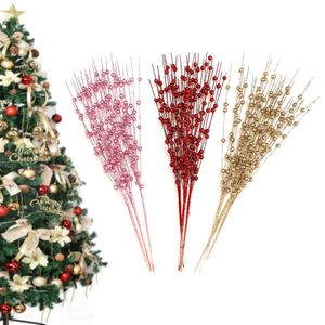 Décorations de Noël 12pcs or décoratif flash artificiel Berry Stem décor pour arbre bricolage couronne cheminée vacances artisanat cadeaux 231115