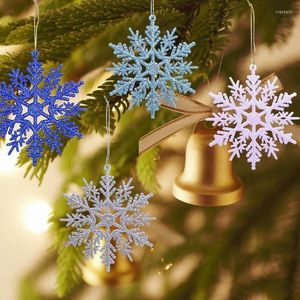 Kerstdecoraties 12 -stks/lot Plastic Goud Goud Glitter Poeder Sneeuwvlok Kerstmis ornamenten 10 cm Hangdoek Tree Decoratief Hangen