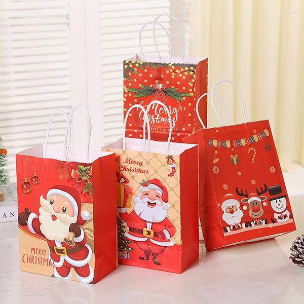 Décorations de Noël 12pcs Joyeux papier Sacs-cadeaux Père Noël Flocon de neige Dot Cartoon Stripe Arbre de Noël Candy Biscuit Sac Fournitures