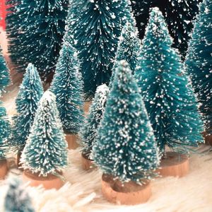 Decoraciones navideñas, 12 Uds., miniadorno para árbol, pequeño pino Artificial, Sisal, paisaje nevado, árboles de Navidad, mesa, decoración navideña, regalos