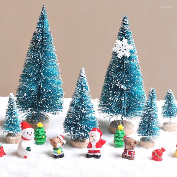 Decoraciones navideñas 12 unids Mini árbol Pequeño Pino Diferentes tamaños Feliz para la decoración de la mesa del hogar 2024 Regalos de año