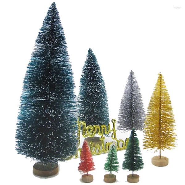 Décorations de Noël 12pcs Mini arbre ornements de table bleu vert couleur pin sisal paysage de neige Noël décor à la maison bricolage cadeaux