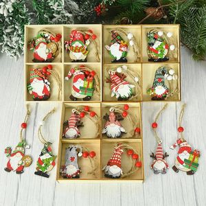 Kerstdecoraties 12 stks houten gezichtsloze klodder ornamenten boom decoratieve hanger dwerg santa claus feestbenodigdheden