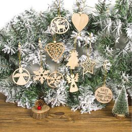 Décorations de noël 12 pièces année bois naturel amour coeur ornements pendentifs cadeaux suspendus arbre de noël décor décoration de la maison