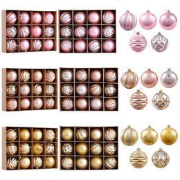 Décorations de Noël 12Pcsbox Or Rose Boules En Plastique Ornement 8cm Accrocher Pendentif Boule Intérieur Année Arbre De Noël Décor 221123