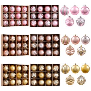Kerstdecoraties 12 -stcsbox Rose Gold Plastic Balls Ornament 8cm Hang hangend bal indoor jaar Xmas Tree Decor 221123