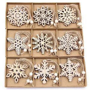 Decoraciones navideñas 12PCSBox Vintage Copo de nieve Navidad Colgantes de madera Adornos Adornos para árboles de Navidad Decoraciones navideñas Regalos colgantes 231031