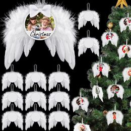 Décorations de Noël 12set ailes d'ange blanches décor d'arbre de Noël ornement suspendu aile de plume de fête de mariage avec plaque de sublimation thermique vierge 231005
