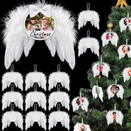 Décorations de Noël 12set ailes d'ange blanches décor d'arbre ornement suspendu aile de plume de fête de mariage avec plaque de sublimation thermique vierge 231013