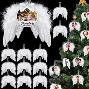 Décorations de Noël 12set ailes d'ange blanches décor d'arbre de Noël ornement suspendu aile de plume de fête de mariage avec plaque de sublimation thermique vierge 231101