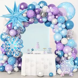 Kerstversiering 140 stuks Frozen Themafeest Sneeuwvlok Blauw Paars Ballonnen Eerste 5e verjaardag Meisje Sneeuwkoningin Decoratie Globos 231213