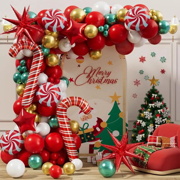 Décorations de Noël 147pcs Ballons Garland Arch Kit Rouge Blanc Métallique Or Ballon Vert pour la fête 231124