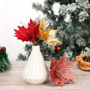 Adornos navideños de 14CM con purpurina, flores artificiales grandes, decoración de Poinsettia falsa para bricolaje, Navidad, boda, año, decoración del hogar