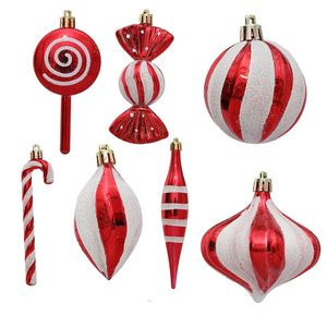 Décorations de Noël 14PCS Ornements de boule Candy Cane Combinaison Pendentifs suspendus Joyeux Arbre Cadeaux de Noël 231013