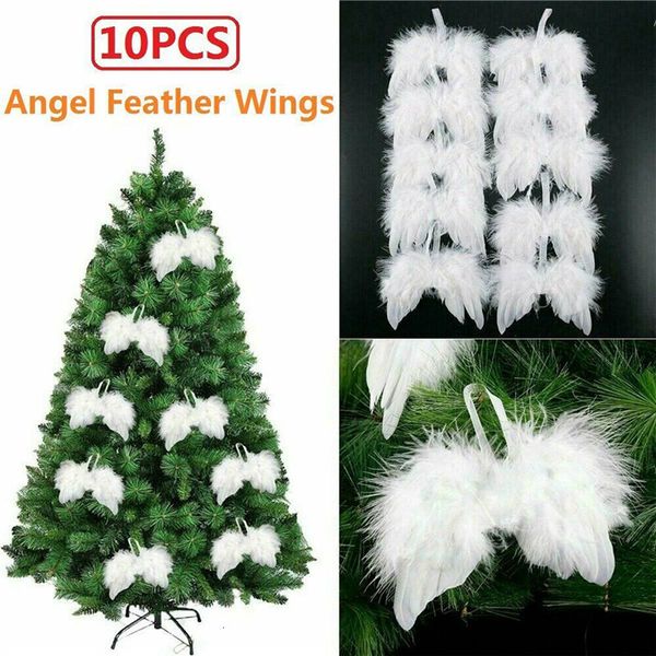 Décorations de Noël 1510pcs Ange Blanc Plume Aile Arbre Décor Suspendu Ornement De Mariage De Haute Qualité Pour Noël 230907