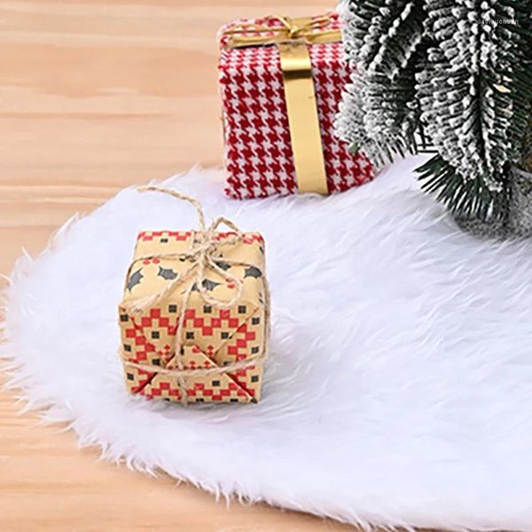 Decoraciones navideñas de 15 pulgadas y 38cm, falda de árbol de peluche, piel sintética blanca, árboles de Navidad, alfombra con lentejuelas, faldas para fiesta en casa