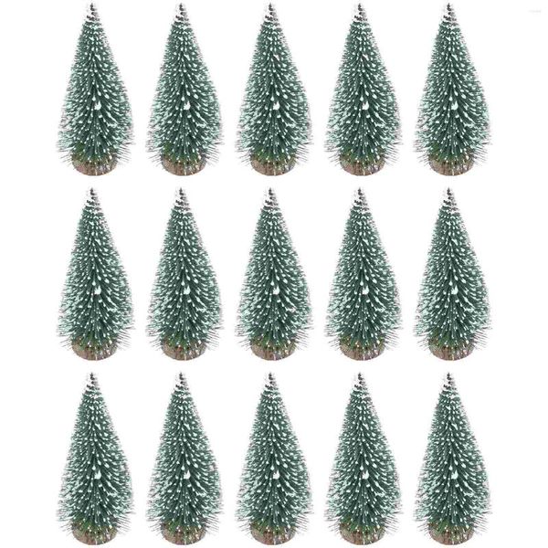 Decoraciones navideñas 15 piezas Pino DIY Botella de Navidad Cepillo Miniatura 10 cm Sisal Nieve artificial con base de madera Adornos de paisaje