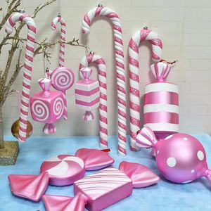 Kerstversiering 16-43 cm Kerst Roze Ornament Dansvoorstelling Riet Roze Snoep Rekwisieten Pographic Bruiloft Kerstboom Snoepgoed Hanger 231116