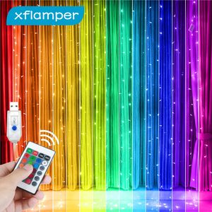 Décorations de Noël 16 couleurs changeantes rideau guirlande lumineuse 4 modes USB fenêtre LED fée avec télécommande pour la décoration de vacances 221122