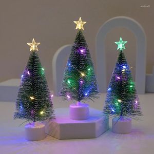 Kerstversiering 17 cm LED-miniboom met veelkleurige lichtslingers klein