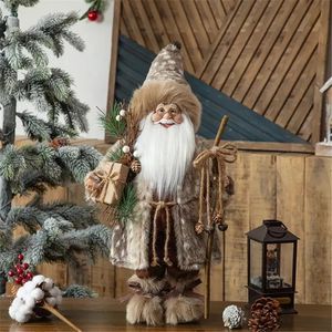 Kerstdecoraties 18 inch kerstvakantie cadeau staand handgemaakt pluche kerstman beeldje collectie luipaardprint bosbruin kerstman pop 231005