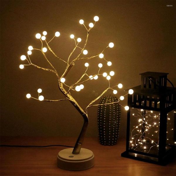 Décorations de Noël 18 pouces table de bureau LED bonsaï arbre lampe lumières perle pâques décoration artificielle pour chambre fête à la maison