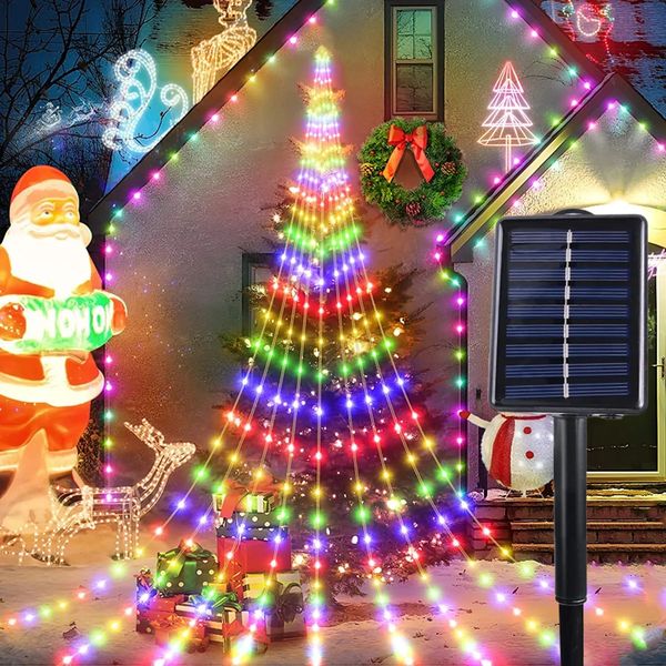 Décorations de Noël 180 LED Star Waterfall Lights Solar Outdoor Camping Light String Lights pour rideau de fenêtre Ornamen Christmas Tree Party 231109