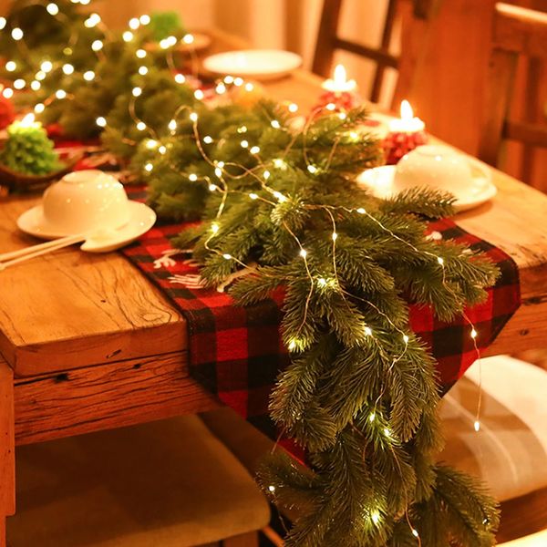 Décorations de Noël 180 cm plante artificielle décoration de Noël guirlande avec lumières sapin branche de pin suspendu couronne de rotin vigne pour la décoration intérieure 231113