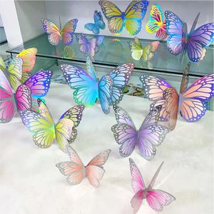 Décorations de Noël 18 pièces grand papillon 3D décor de fête arc-en-ciel bronzant argent bricolage pour anniversaire mariage bébé douche table ornements autocollants muraux 231113