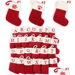 Kerstversiering 18X14Cm Gebreide Kous Sokken Rode Sneeuwvlok Alfabet 26 Letters Kerstboom Hanger Ornamenten Voor Familie Holida Dhbw9