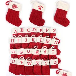 Décorations de Noël 18x14cm chaussettes de bas tricotées flocon de neige rouge alphabet 26 lettres ornements de pendentif d'arbre de Noël pour la famille Holida Dhysi
