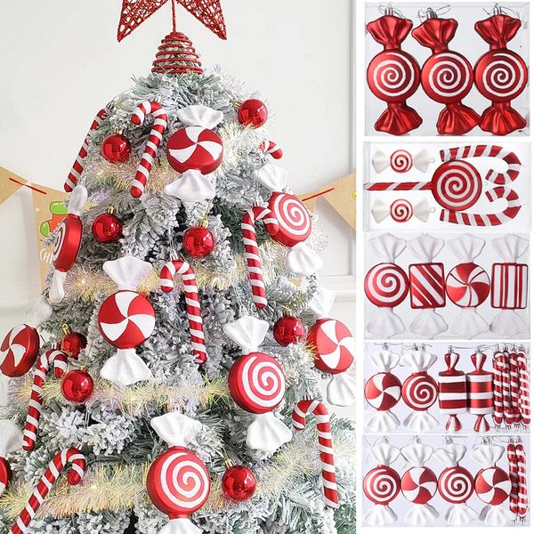 Décorations de Noël 1box Noël Candy Cane Suspendus Ornement Blanc Rouge Sucette Canne Pendentif Arbre De Noël Décor Maison Fête Année Noël Navidad 231005