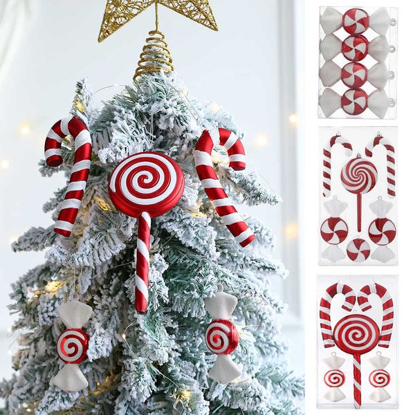 Décorations de Noël 1 boîte de Noël Candy Cane Suspendus Ornement Blanc Rouge Sucette Canne Pendentif Xmas Tree Home Party Nouvel An Décor De Noël 2023 T220929