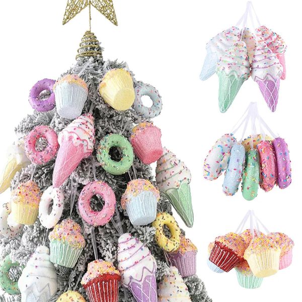 Décorations de Noël 1box Macaron Ice Cream Donut Formes Boule Ornement Arbre de Noël Pendentifs Suspendus Home Party Navidad Décor 2024 231017