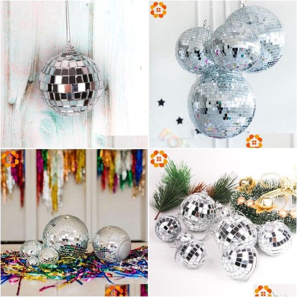 Decoraciones navideñas 1 paquete 3060 mm Bola Árbol de Navidad Adornos colgantes Espejo Cristal Disco Colgantes Bauble Decoración del partido en casa Y201020 Otabq