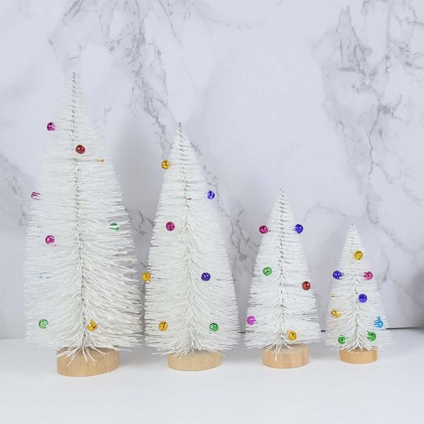 Decoraciones navideñas, 1 unidad, 15/20/25/30cm, árbol, pino blanco, cedro de Sisal con bolas coloridas, adornos, decoración de Navidad para el año del hogar