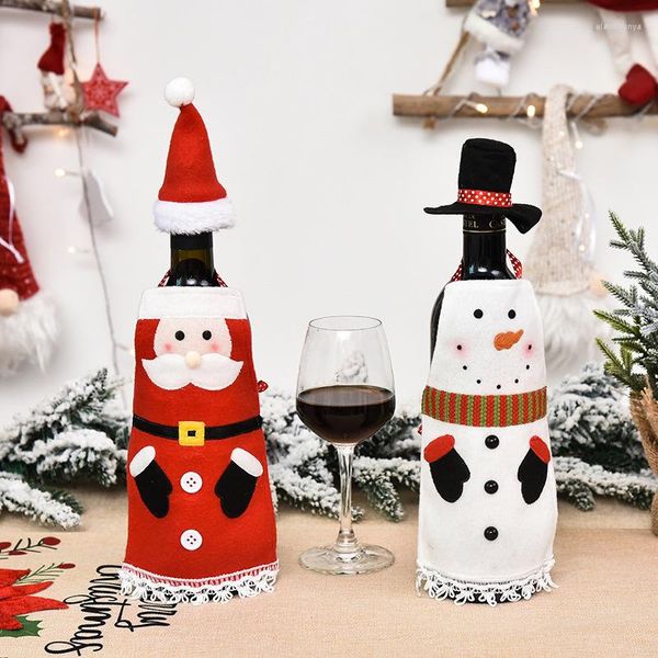 Decoraciones navideñas 1 ud./1 par de dibujos animados de Papá Noel, muñeco de nieve, cubierta de botella de vino tinto, fiesta de año, tapa de tela de champán, decoración de mesa