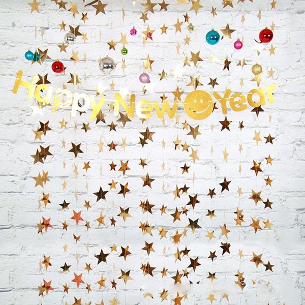 Décorations de Noël 1PC 4M Laser Argent Papier Star Garland Bannière Anniversaire Fête De Mariage Décoration Fille Garçon Baby Shower Décor Suspendu