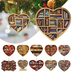 Décorations de Noël 1pc Book Lovers Coeur en forme de bibliothèque Pendentif Acrylique Goutte Ornement Porte Fenêtre Arbre Décoration suspendue
