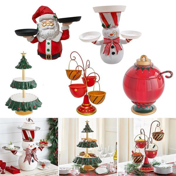 Decoraciones navideñas 1 unid árbol de Navidad mesa de postre plato de fruta soporte de pastel de doble capa fiesta de vacaciones plato de caramelo bandeja de refrigerio soporte de estante de refrigerio de Navidad 230925