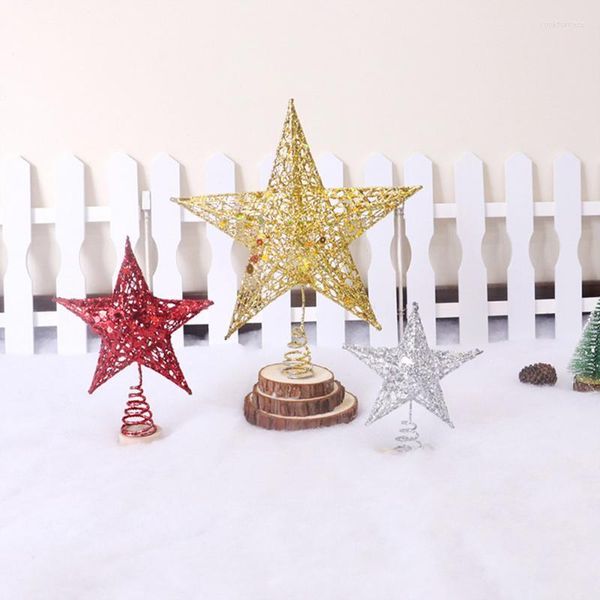 Decoraciones navideñas, 1 pieza de decoración, 20cm, adorno de estrella de Metal brillante, decoración de estrellas doradas para fiesta de Navidad, hierro forjado para parte superior de árbol