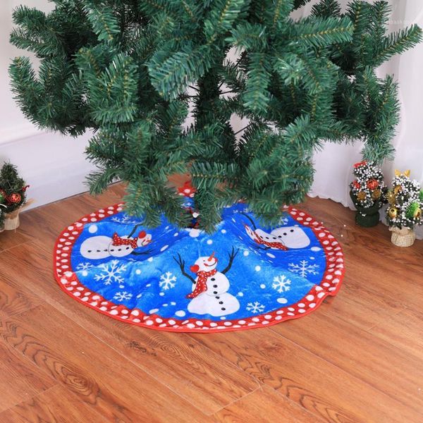 Decoraciones navideñas 1PC Lovely Blue Stampa Tree Falda Cubierta Decor Snowman Dress Decoration1