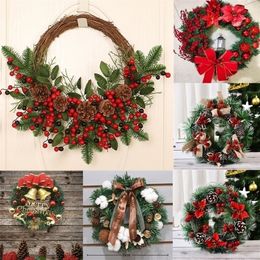 Kerstdecoraties 1 st ratan krans pine natuurlijke takken bessen kegels voor doe -het -zelf benodigdheden thuisdeur decoratie 220922