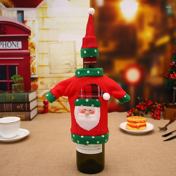 Décorations de Noël 1 pc Père Noël Elk Bonhomme De Neige Tissu Forme Vin Bouteille Sacs Couverture Cap Année Fête Champagne Titulaires Table Décor Cadeau