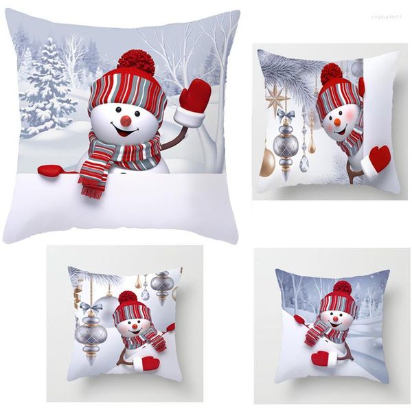 Decoraciones navideñas 1 pieza Funda de cojín de muñeco de nieve Feliz para el hogar 2022 Cristmas Sofá Decoración Regalos de Navidad Año