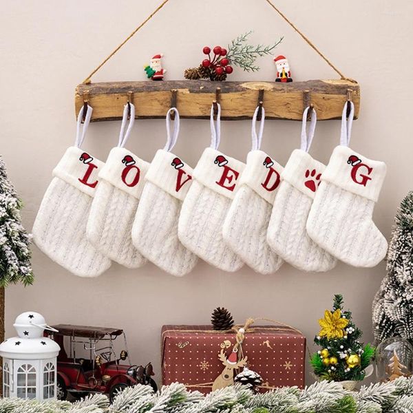 Decoraciones navideñas, calcetines con letras del alfabeto y copo de nieve, medias tejidas, decoración para chimenea, bolsa de regalo encantadora de Navidad, 1 ud.