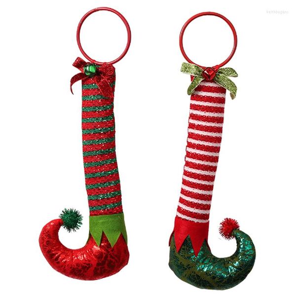Adornos navideños, 1 pieza, botas de elfo a rayas, adornos colgantes, decoración colgante para puerta de árbol