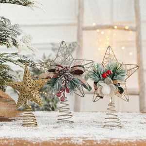Decoraciones navideñas 1pc Tree Topper Star Decoración Berry Pinecone Adornos de metal Oro para el año del hogar