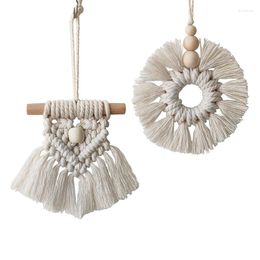 Décorations de Noël 1pc blanc suspendu tissé pendentif corde de coton ornements bricolage artisanat avec perles de bois cadeau