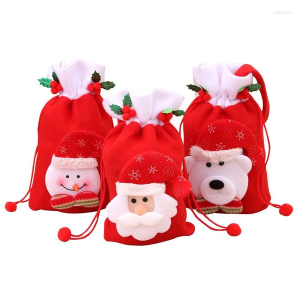 Décorations de noël 1 pièces sacs à cordon 3D emballage cadeau de noël Goodie pochette sac bas pour